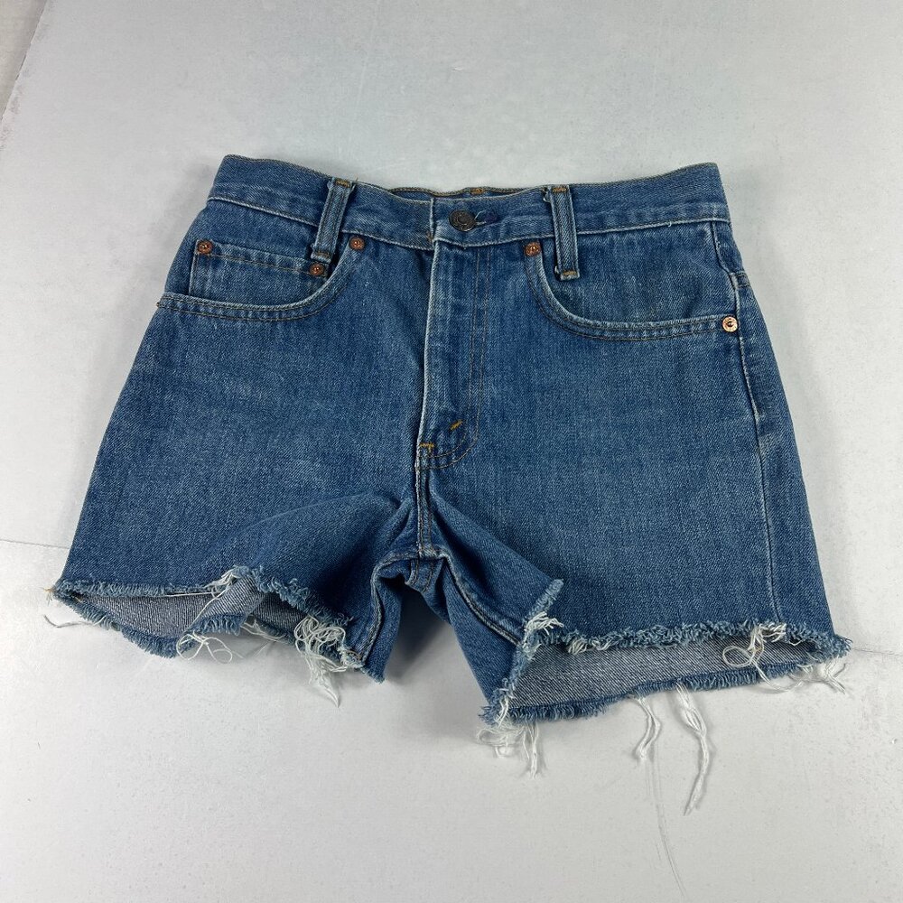 VTG 70s Levi's Jean Short Women 27* Mid Rise Blue Cut Off Denim Talon Zip Tag 28